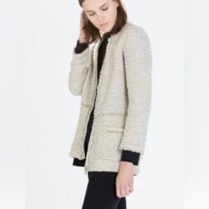 Zara ‘That Coat’ Tweed Textured Fringe Jacket Blogger Favorite Small